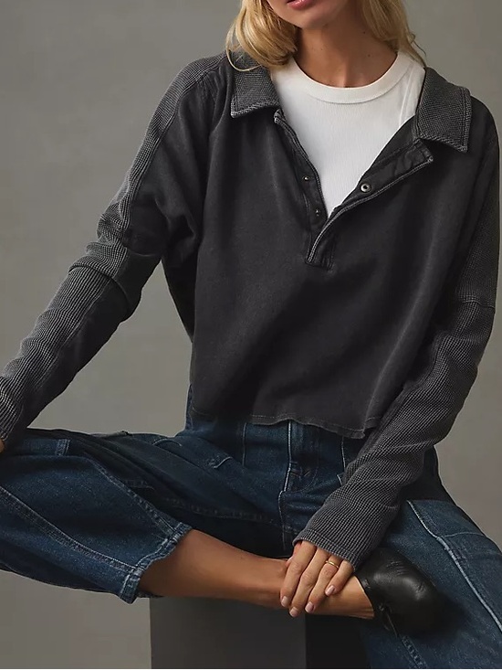 Daily Practice Tops - Daily Practice Saddlebrook Long Sleeve Top Large Loungewear Athleisure Cropped